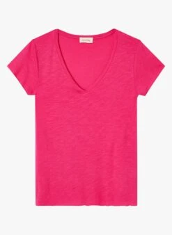 American Vintage JACKSONVILLE - Pink V-neck Cotton-blend T-shirt