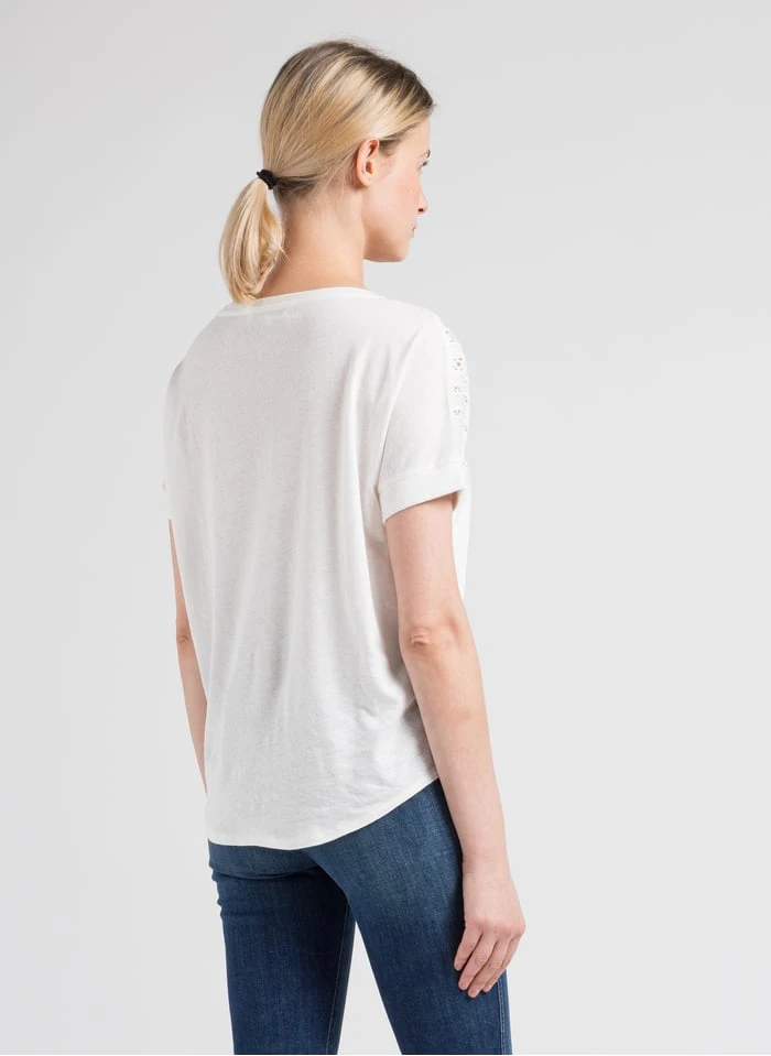 GERARD DAREL AILEEN - White Embroidered Linen Round-neck Top 2 GERARD DAREL AILEEN - White Embroidered Linen Round-neck Top - Image 2