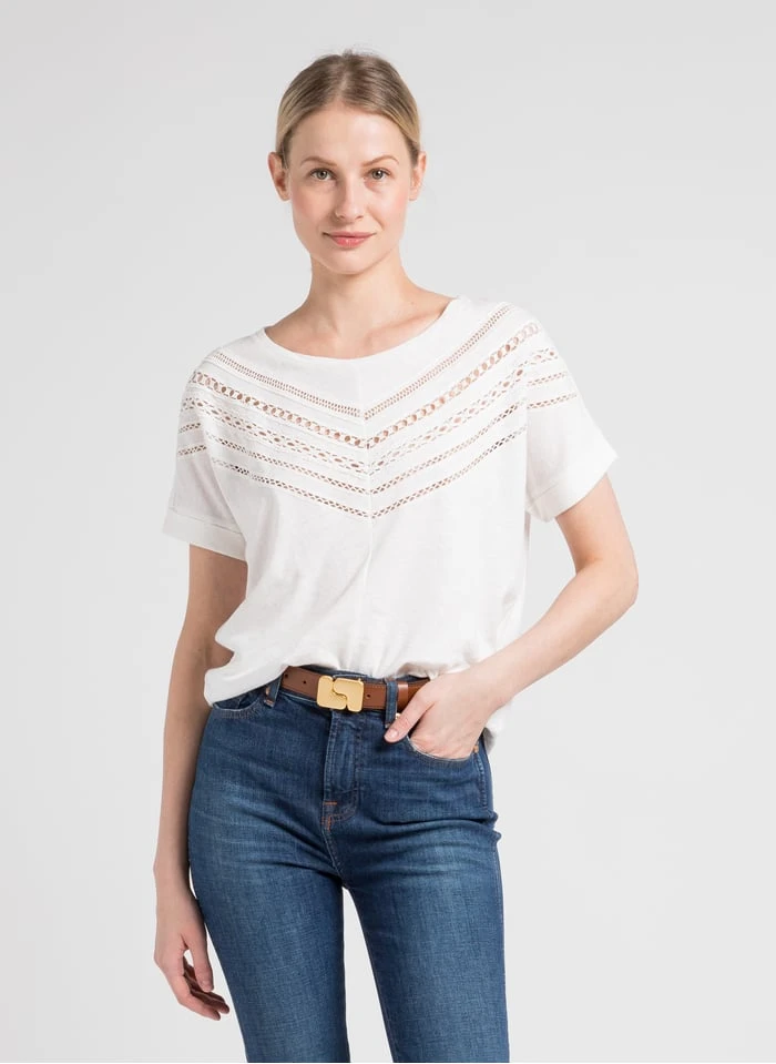 GERARD DAREL AILEEN - White Embroidered Linen Round-neck Top 1 GERARD DAREL AILEEN - White Embroidered Linen Round-neck Top