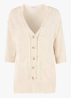 GERARD DAREL LANAELLE - White Openwork-knit Organic Cotton Cardigan -Morganmai Store 4009373