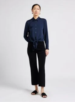 THEORY BD TIE WAIST - Blue Silk Shirt With Classic Collar -Morganmai Store 4009906