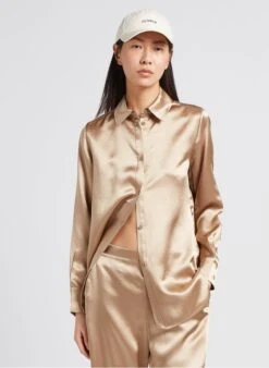 Max Mara Leisure HOLIDAY - Golden Fluid Shirt With Classic Collar