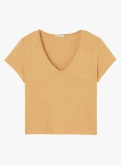 American Vintage SONOMA - Orange V-neck Cotton T-shirt -Morganmai Store 4013698