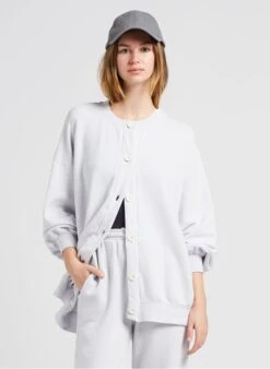 American Vintage HAPYLIFE - White Round-neck Cotton-blend Cardigan