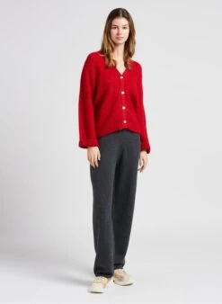 American Vintage EAST - Red Loose-fit V-neck Cardigan 8 American Vintage EAST - Red Loose-fit V-neck Cardigan -Morganmai Store 4022217