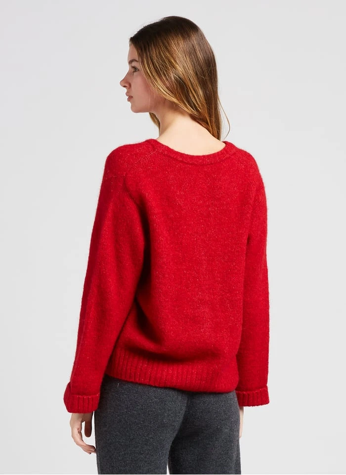 American Vintage EAST - Red Loose-fit V-neck Cardigan 2 American Vintage EAST - Red Loose-fit V-neck Cardigan - Image 2