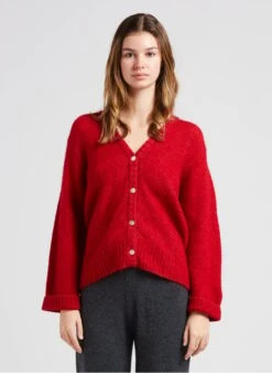 American Vintage EAST - Red Loose-fit V-neck Cardigan