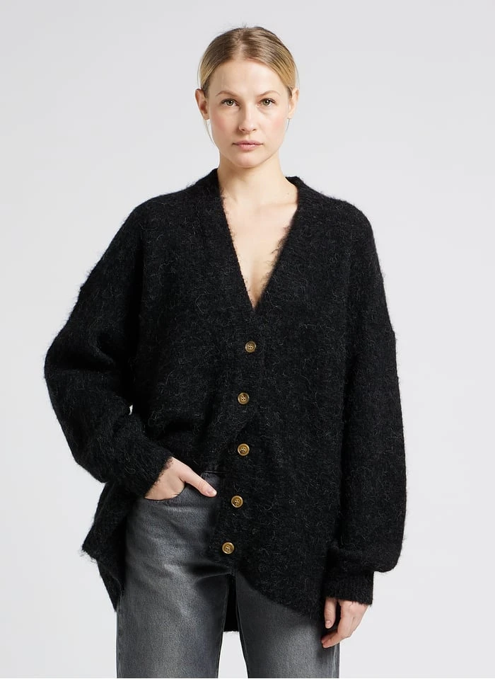 American Vintage FOUBAY - Grey Loose-fit Alpaca-blend Cardigan 1 American Vintage FOUBAY - Grey Loose-fit Alpaca-blend Cardigan