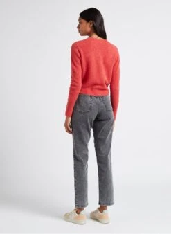 American Vintage RAZPARK - Red Wool-blend Cropped Cardigan -Morganmai Store 4023305