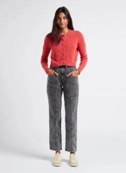 American Vintage RAZPARK - Red Wool-blend Cropped Cardigan -Morganmai Store 4023306