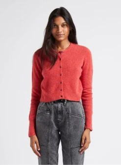 American Vintage RAZPARK - Red Wool-blend Cropped Cardigan