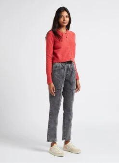 American Vintage RAZPARK - Red Wool-blend Cropped Cardigan -Morganmai Store 4023309