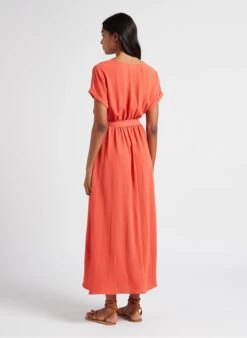 INGRID - Orange Flowing V-neck Midi Dress -Morganmai Store 4023571