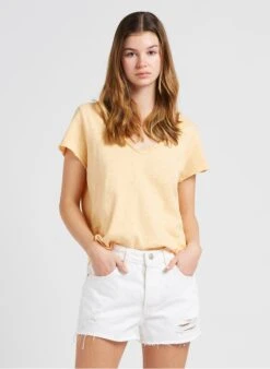 American Vintage SONOMA - Orange V-neck Cotton T-shirt -Morganmai Store 4024037