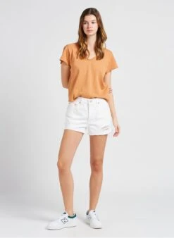 American Vintage SONOMA - Orange V-neck Cotton T-shirt -Morganmai Store 4024043