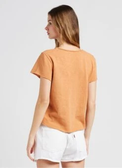 American Vintage SONOMA - Orange V-neck Cotton T-shirt -Morganmai Store 4024044