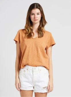 American Vintage SONOMA - Orange V-neck Cotton T-shirt -Morganmai Store 4024045