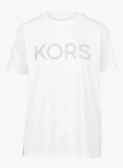 Michael Kors White Round-neck Organic Cotton T-shirt With Logo -Morganmai Store 4024503