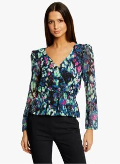 MORGAN TAZUR - Blue Fitted Top With Abstract Pattern