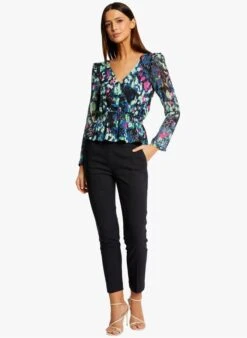 MORGAN TAZUR - Blue Fitted Top With Abstract Pattern -Morganmai Store 4025470