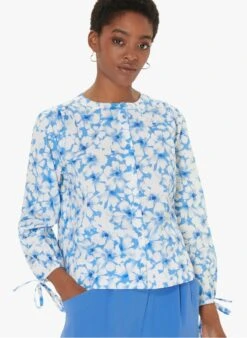 Tara Jarmon CRISTINE - Blue Round-neck Cotton Shirt