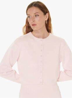 Tara Jarmon GREGOIRE - Pink Cropped Round-neck Cotton-blend Cardigan