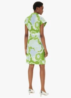Tara Jarmon RAJAH - Green Printed Linen Midi Dress With Classic Collar -Morganmai Store 4030308