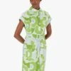 Tara Jarmon RAJAH - Green Printed Linen Midi Dress With Classic Collar