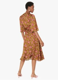 Tara Jarmon RAVA - Brown Long Floral Print V-neck Dress -Morganmai Store 4030313