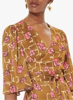 Tara Jarmon RAVA - Brown Long Floral Print V-neck Dress -Morganmai Store 4030314