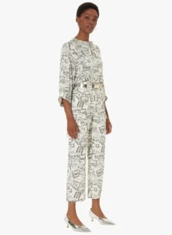 Tara Jarmon TABATA - White Printed Henley Top -Morganmai Store 4030757