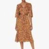 Tara Jarmon RAVA - Brown Long Floral Print V-neck Dress