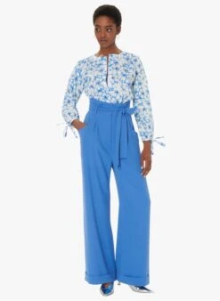 Tara Jarmon CRISTINE - Blue Round-neck Cotton Shirt -Morganmai Store 4031003