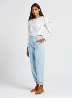 Armor-Lux LESCONIL - White Round-neck Striped Cotton T-shirt -Morganmai Store 4032318