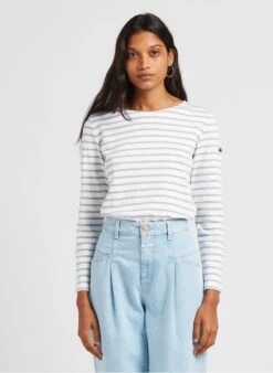 Armor-Lux LESCONIL - White Round-neck Striped Cotton T-shirt -Morganmai Store 4032320