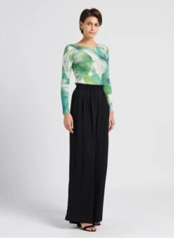 TWINSET Green Ribbed Printed Long-sleeved Top -Morganmai Store 4033281