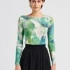 TWINSET Green Ribbed Printed Long-sleeved Top