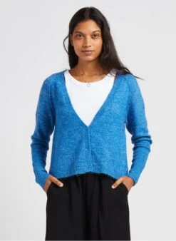 IDYLLIQUE - Blue Cropped V-neck Cardigan