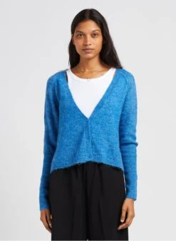 IDYLLIQUE - Blue Cropped V-neck Cardigan -Morganmai Store 4035083