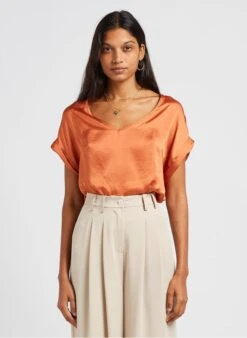 Please Orange Round-neck Top