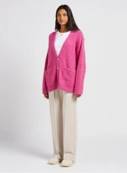 American Vintage EAST - Pink Loose-fit V-neck Cardigan 8 American Vintage EAST - Pink Loose-fit V-neck Cardigan -Morganmai Store 4035236