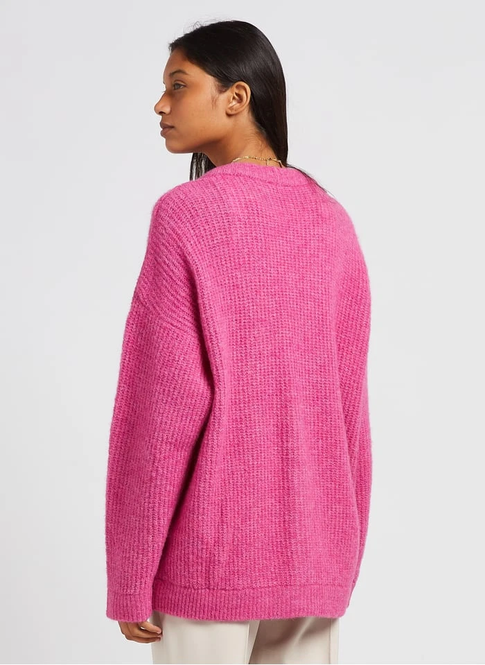 American Vintage EAST - Pink Loose-fit V-neck Cardigan 2 American Vintage EAST - Pink Loose-fit V-neck Cardigan - Image 2