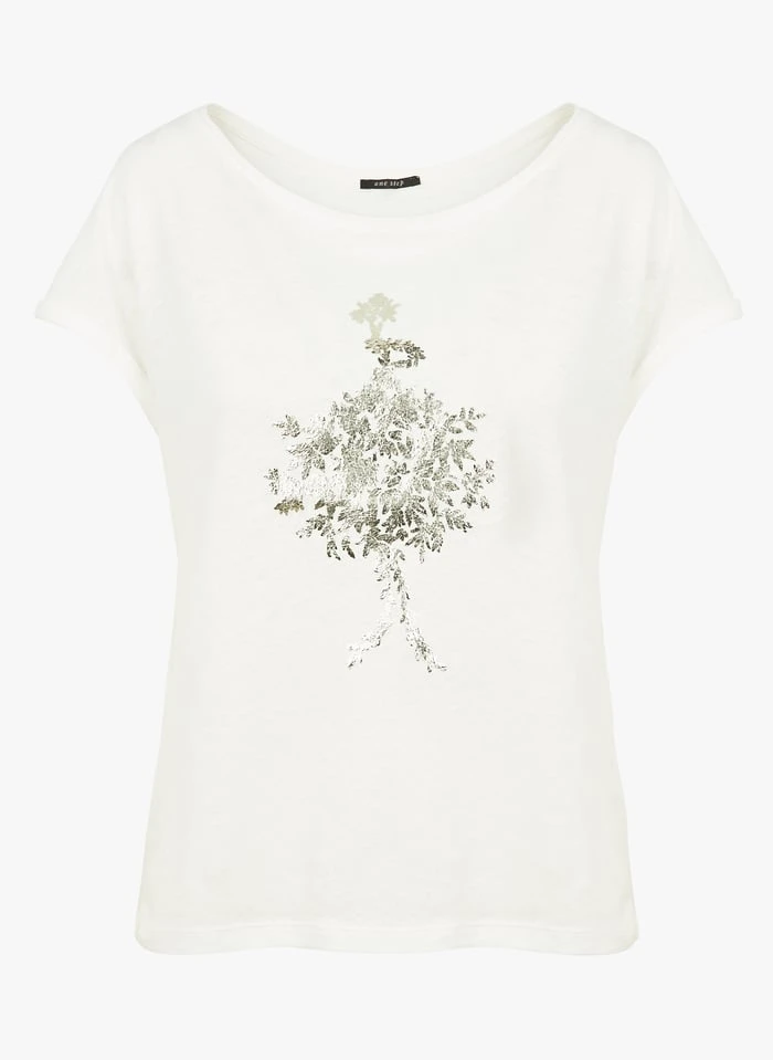 ONE STEP White Boat-neck Cotton-blend T-shirt With Screen Print 3 ONE STEP White Boat-neck Cotton-blend T-shirt With Screen Print - Image 3