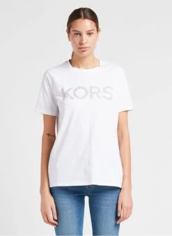 Michael Kors White Round-neck Organic Cotton T-shirt With Logo