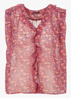 ONE STEP Red Sleeveless Ruffled V-neck Blouse 7 ONE STEP Red Sleeveless Ruffled V-neck Blouse -Morganmai Store 4036052