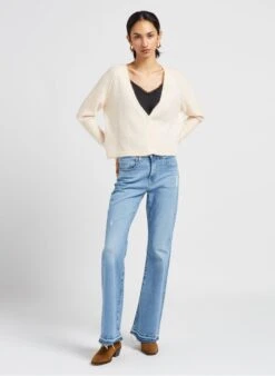 IDYLLIQUE - Beige Cropped V-neck Cardigan -Morganmai Store 4038501