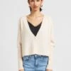 IDYLLIQUE - Beige Cropped V-neck Cardigan