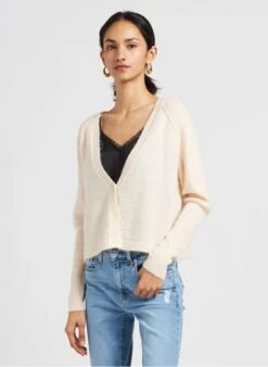 IDYLLIQUE - Beige Cropped V-neck Cardigan -Morganmai Store 4038504