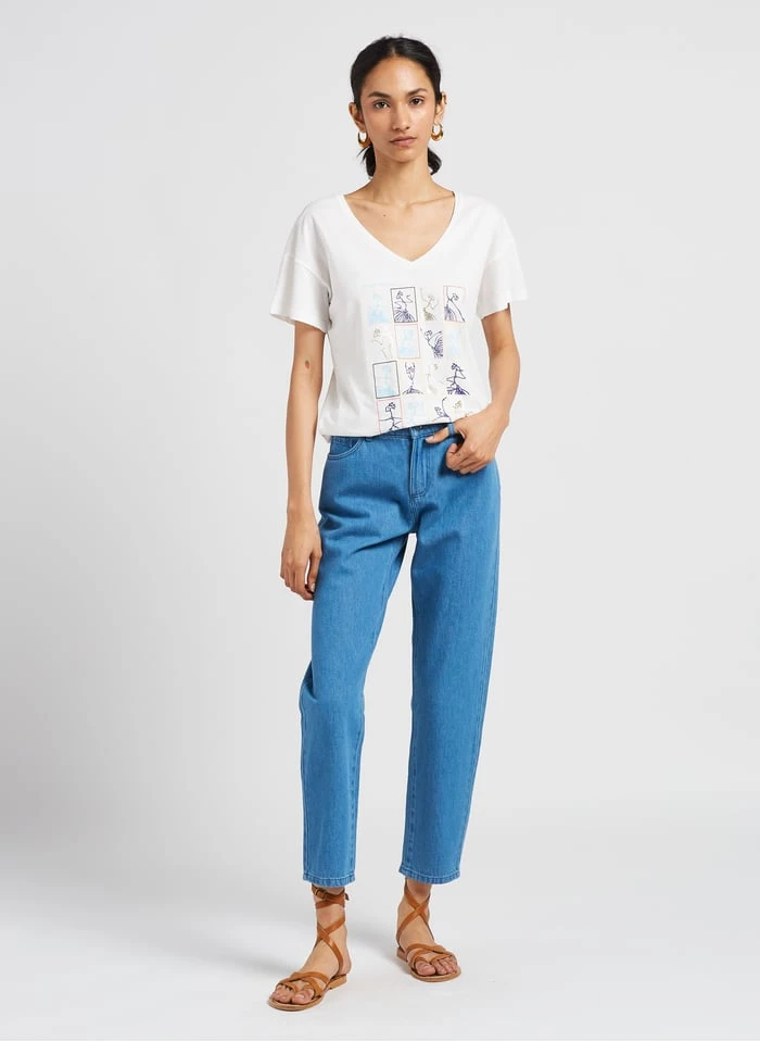 ONE STEP White V-neck Cotton T-shirt 4 ONE STEP White V-neck Cotton T-shirt - Image 4