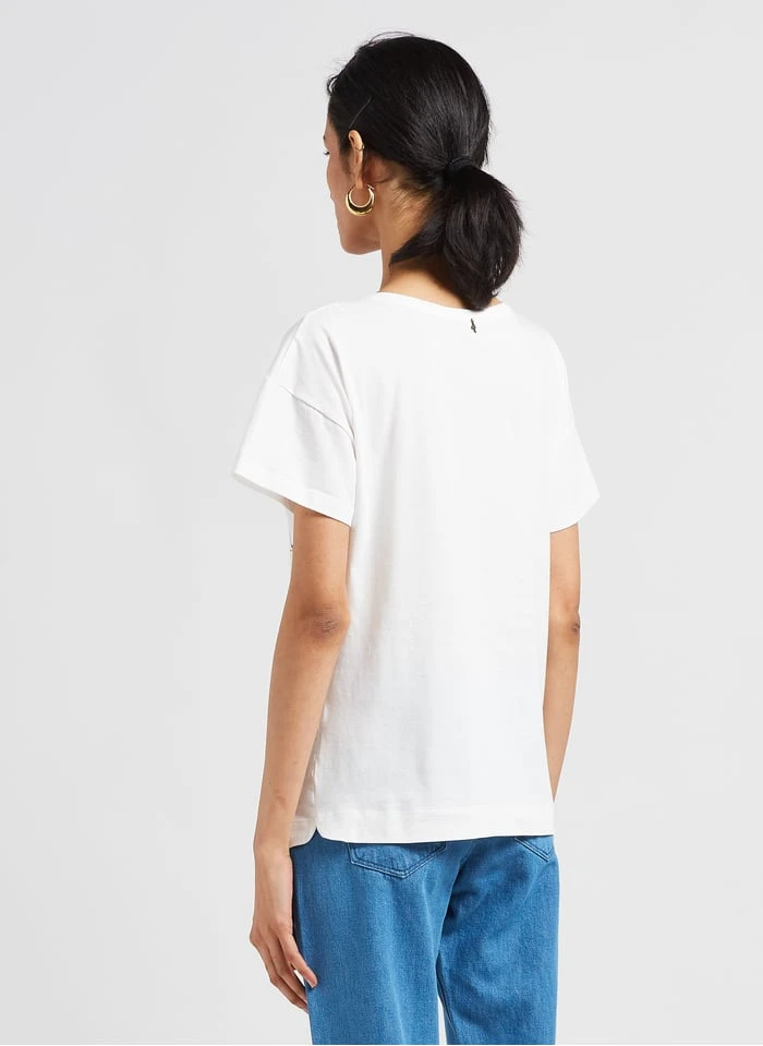 ONE STEP White V-neck Cotton T-shirt 2 ONE STEP White V-neck Cotton T-shirt - Image 2